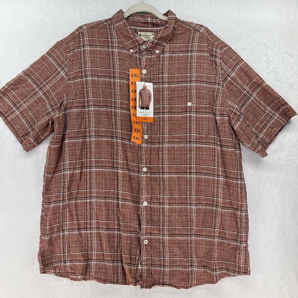 Weatherproof Vintage Washable Linen Short Sleeve Button Down Mens Sz XXL Red New